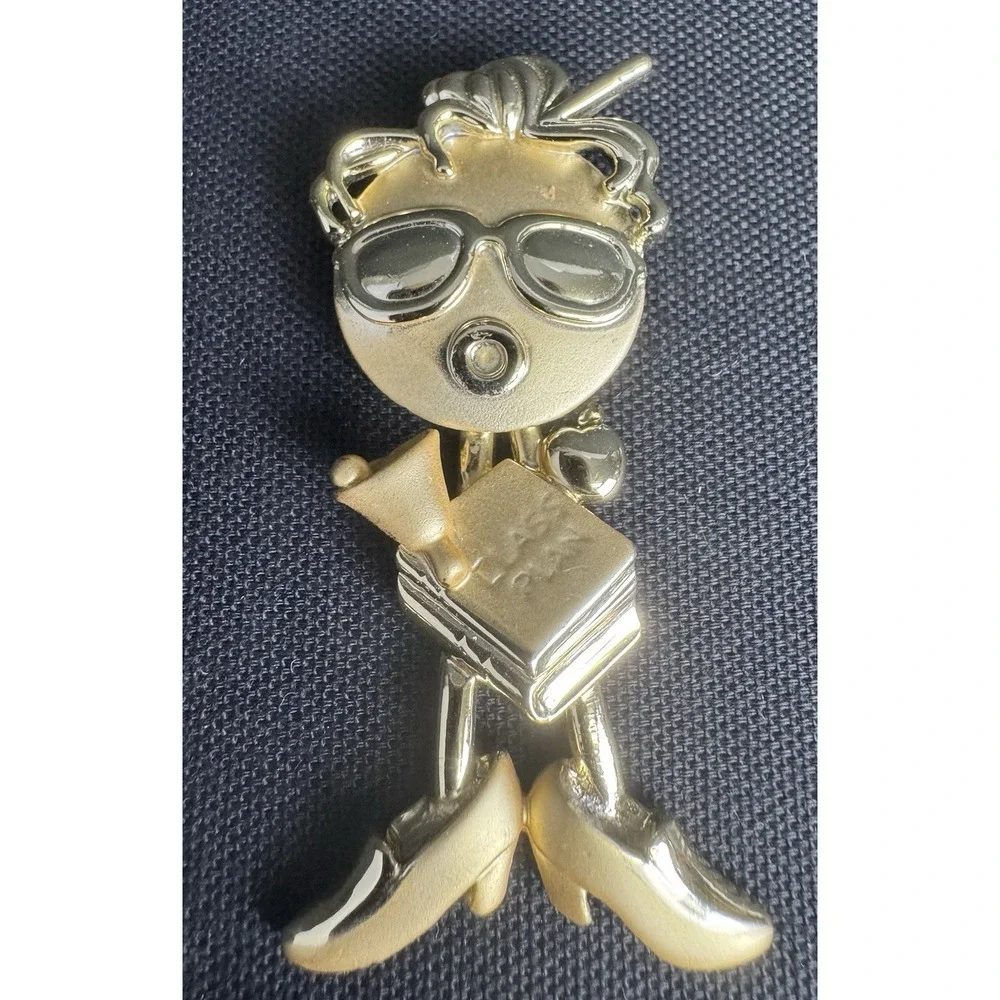 American Jewlery Company AJC Gold Tone Bobble Head Teacher Brooch